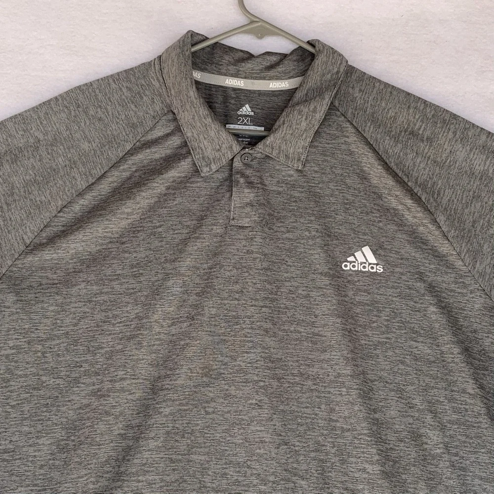 Adidas Golf Shirt Mens 2XL Gray Good Short Sleeve Performance Logo Active‎
